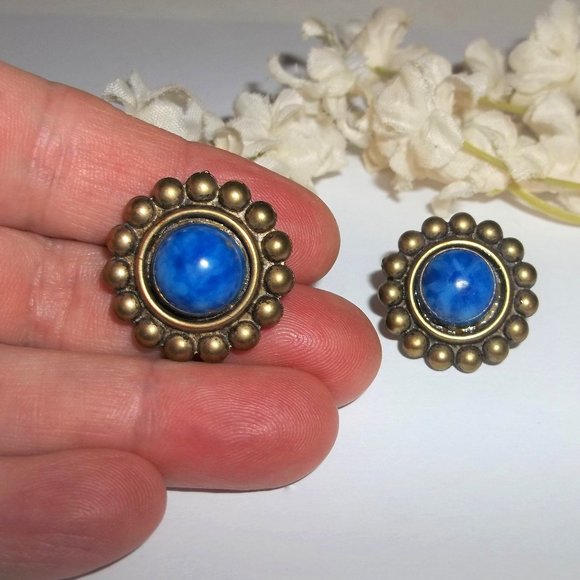 Fashion Jewelry Jewelry - Blue & Bronze Earring Set Stud Post Back Fashion Accessory Jewelry Pair 6853